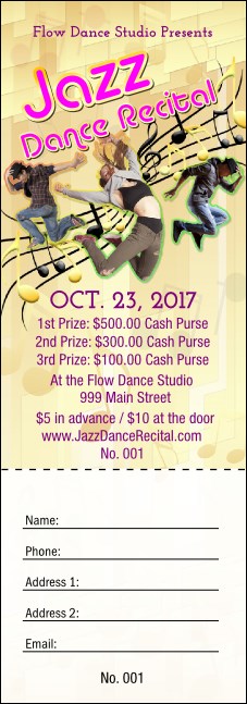 Jazz Dance Raffle Ticket Product Front