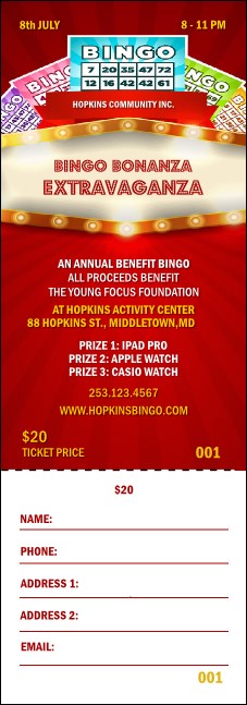 Bingo Bonanza Extravaganza Raffle Ticket Product Front