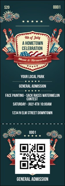 Fourth of July Blue QR Event Ticket Product Front