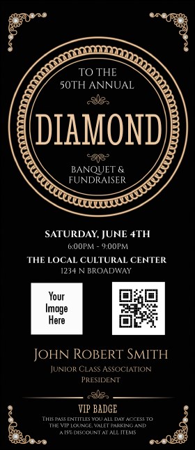 Diamonds Black 2 VIP Event Badge Large