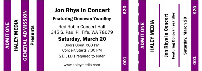 Purple and White General Admission Ticket Product Front