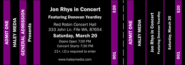 Purple and Black General Admission Ticket Product Front