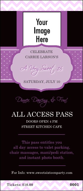 Sweet Sixteen Purple Chevron VIP Pass Product Front